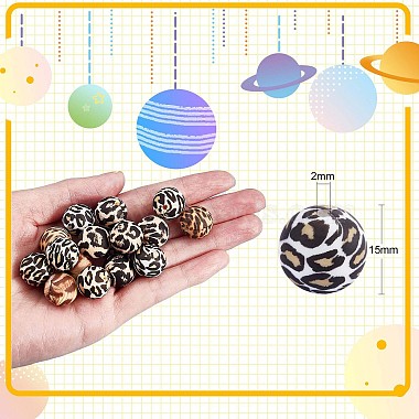 60 Pcs 15mm Silicone Beads Loose Silicone Beads Kit Leopard Print Silicone Beads for Keychain Making Bracelet Necklace(JX309A)-2