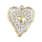 304 Stainless Steel Pendants, Heart Charm, Textured, Ion Plating(IP), Golden & Stainless Steel Color, 35x29.5x2.5mm, Hole: 2.5mm(STAS-K260-09GP)