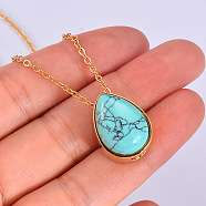 Synthetic Turquoise Teardrop Urn Ashes Pendant Necklace, Stainless Steel Memorial Jewelry for Women, Golden, 19.69 inch(50cm)(BOTT-PW0005-23E)