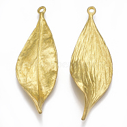 Brass Pendants, Nickel Free, Leaf, Raw(Unplated), 46.5x16x6.5mm, Hole: 1.8mm(KK-T040-061-NF)