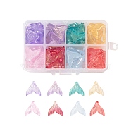120Pcs Transparent Spray Painted Glass Pendants, with Glitter Powder, Fishtail Shape, Mixed Color, 19x19.5x3.5mm, Hole: 1.2mm(GLAA-LS0001-01)