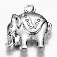 304 Stainless Steel Charms, Elephant, Stainless Steel Color, 13x12x3mm, Hole: 1mm(STAS-G073-02P)