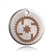 Spray Painted Stainless Steel Steampunk Charms, Flat Round with Gear Pattern, Peru, 15x1mm, Hole: 1mm(STAS-F092-05P)