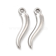 304 Stainless Steel Pendants, Horn of Plenty/Italian Horn Cornicello Charms, Stainless Steel Color, 20x6x3mm, Hole: 1.6mm(STAS-B032-05P)