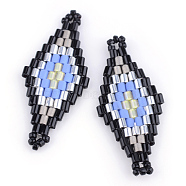 MIYUKI & TOHO Japanese Seed Beads, Handmade Links, Rhombus Loom Pattern, Cornflower Blue, 31~32.5x13~13.5x1.5~2mm, Hole: 1mm(X-SEED-S009-SP1-03)