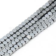 Electroplate Non-magnetic Synthetic Hematite Beads Strands, Faceted, Cube, Silver Plated, 2x2x2mm, Hole: 1mm, about 193pcs/strand, 15.7 inch(G-Q486-61D)