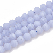 Natural Blue Lace Agate Beads Strands, Frosted, Grade AB+, Round, 4mm, Hole: 1mm, about 96pcs/strand, 15.5 inch(X-G-T106-032)