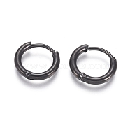 304 Stainless Steel Huggie Hoop Earrings, Hypoallergenic Earrings, with 316 Surgical Stainless Steel Pin, Electrophoresis Black, 12 Gauge, 12~13x2mm, Pin: 1mm, Inner Diameter: 8mm(EJEW-F111A-13mm-B)