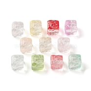 Spray Painted Transparent Glass Beads, Cube, Mixed Color, 12x13x12.5mm, Hole: 1.5mm(GLAA-D006-04)