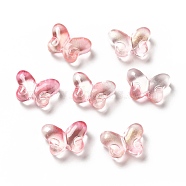 Transparent Baking Paint Glass Beads, with Glitter Powder, Butterfly, Cerise, 10x14x5.5mm, Hole: 1mm(GLAA-F115-01D)