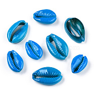 Spray Paint Cowrie Shell Beads, Two Tone, No Hole/Undrilled, Deep Sky Blue, 20~25x14~16x5~7mm(SHEL-S274-26E)