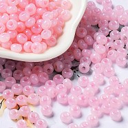 Imitation Jade Glass Seed Beads, Luster, Dyed, Round, Pink, 5.5x3.5mm, Hole: 1.5mm(SEED-Z001-A-A10)