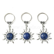 Natural Lapis Lazuli & Brass Sun Pendant Keychain, with Platinum Tone Brass Findings, for Bag Jewelry Gift Decoration, 7.5cm(G-Z033-03P-01)
