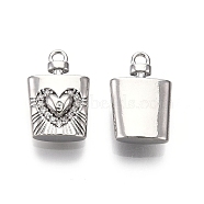 Brass Micro Pave Clear Cubic Zirconia Pendants, Nickel Free, Wine Bottle with Heart, Real Platinum Plated, 15.5x10x4mm, Hole: 1.6mm(KK-G436-26P)