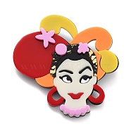 Girl Shape Brooch, Fashion Acrylic Safety Lapel Pin for Backpack Clothes, Red, 68x67.5x6.5mm, Pin: 0.6mm(JEWB-M021-14)