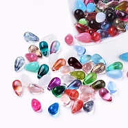 Czech Glass Beads, Electroplated/Dyed/Transparent/Imitation Opalite, Top Drilled Beads, Teardrop, Mixed Color, 15.5x8.5mm, Hole: 1mm(X-GLAA-G070-11B)