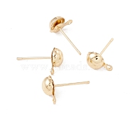 304 Stainless Steel Stud Earring Findings, with Horizontal Loop, Half Round, Golden, 9x6mm, Hole: 1mm, Pin: 0.7mm(STAS-P307-17A-G)
