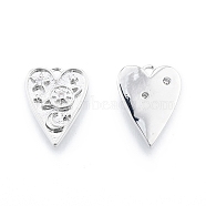Ion Plating(IP) Brass Micro Pave Clear Cubic Zirconia Pendants, Heart with Planet, Real Platinum Plated, 15x11x2mm, Hole: 1mm(KK-C006-25P)