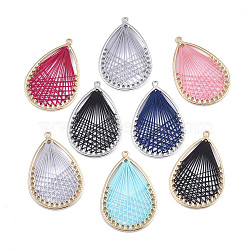 Alloy Pendants, with Polyester Thread, Drop, Platinum, Mixed Color, 46~47x31x2mm, Hole: 2mm(PALLOY-T063-06-M)
