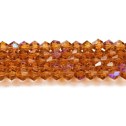 Transparent Electroplate Glass Beads Strands, AB Color Plated, Faceted, Bicone, Dark Orange, 4x4mm, Hole: 0.8mm, about 87~98pcs/strand, 12.76~14.61 inch(32.4~37.1cm)(GLAA-F029-4mm-D28)