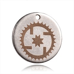 Spray Painted Stainless Steel Steampunk Charms, Flat Round with Gear Pattern, Peru, 15x1mm, Hole: 1mm(STAS-F092-05P)