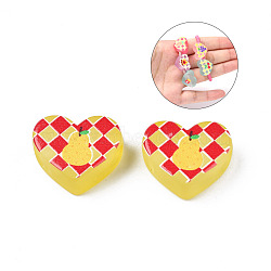Transparent Printed Acrylic Beads, for Hair Rope DIY, Large Hole Beads, Rubberized Style, Heart with Pear Pattern, Gold, 14x18x8mm, Hole: 4mm(MACR-S373-124-H11)