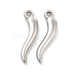 Non-Tarnish 304 Stainless Steel Pendants, Horn of Plenty/Italian Horn Cornicello Charms, Stainless Steel Color, 20x6x3mm, Hole: 1.6mm(STAS-B032-05P)