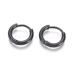 304 Stainless Steel Huggie Hoop Earrings, Hypoallergenic Earrings, with 316 Surgical Stainless Steel Pin Ion Plating(IP), Electrophoresis Black, 12 Gauge, 12~13x2mm, Pin: 1mm, Inner Diameter: 8mm(EJEW-F111A-13mm-B)