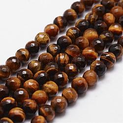 Natural Tiger Eye Beads Strands, Grade A, Faceted, Round, 4mm, Hole: 1mm, about 85pcs/strand, 14.9 inch~15.1 inch(G-D840-39-4mm)