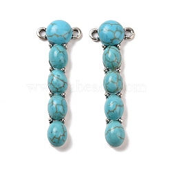 Alloy Connector Charms, Rectangle Links, with Synthetic Turquoise, Antique Silver, 40x14x5mm, Hole: 1.6mm(PALLOY-K001-042)