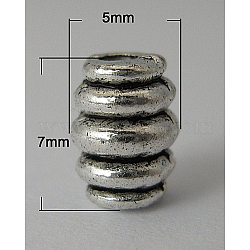 Metal Alloy Spring Beads, Barrel, Cadmium Free & Nickel Free & Lead Free, Antique Silver, 7x5mm, Hole: 1.5mm(PALLOY-H991-AS)