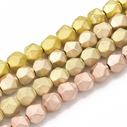 Electroplate Non-magnetic Synthetic Hematite Beads Strands, Matte Style, Faceted, Round, Mixed Color, 6x5x5mm, Hole: 1mm, about 62pcs/strand, 14.9 inch(G-T114-26C)
