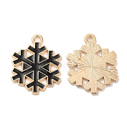 Christmas Light Gold Tone Alloy Enamel Pendants, Snowflake Charm, Black, 21.5x17x1.5mm, Hole: 1.6mm(FIND-C031-02KCG-02)