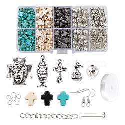 DIY Earring Making Kits for Easter, Including Synthetic Turquoise Beads, Alloy Beads & Tibetan Style Pendants, Iron Earring Hooks & End Chain & Jump Rings & Pin, Elastic Crystal Thread, Mixed Color, Beads: 268pcs/set(DIY-LS0001-99)