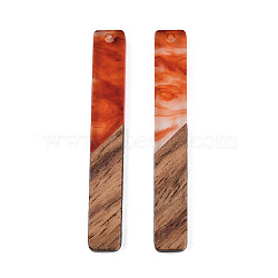 Opaque Resin & Walnut Wood Big Pendants, Rectangle Charm, Red, 51.5x7.5x3mm, Hole: 1.8mm(RESI-TAC0017-04A)
