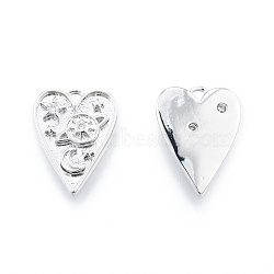 Ion Plating(IP) Brass Micro Pave Clear Cubic Zirconia Pendants, Heart with Planet, Real Platinum Plated, 15x11x2mm, Hole: 1mm(KK-C006-25P)