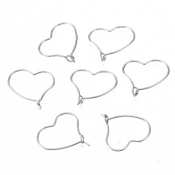 304 Stainless Steel Hoop Earring Findings, Wine Glass Charm Rings, Heart, Stainless Steel Color, 22x20x0.6mm, Pin: 0.6mm