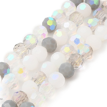 Electroplate Glass Beads Strands, Faceted, Half AB Color Plated, Round, WhiteSmoke, 6x5mm, Hole: 1.4mm, about 100pcs/strand, 20.87 inch(53cm)
