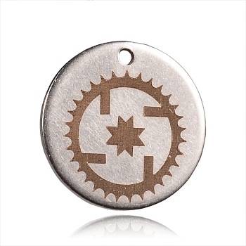 Spray Painted Stainless Steel Steampunk Charms, Flat Round with Gear Pattern, Peru, 15x1mm, Hole: 1mm