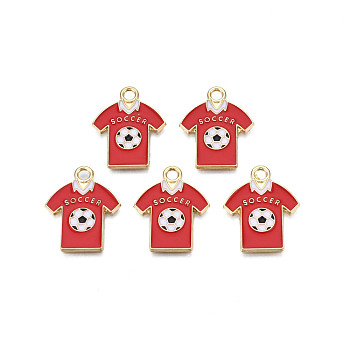 Alloy Enamel Pendants, Cadmium Free & Nickel Free & Lead Free, Light Gold, Short with Word Soccer, Red, 25x20x1.5mm, Hole: 2.5mm