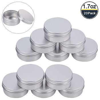 Round Aluminium Tin Cans, Aluminium Jar, Storage Containers for Cosmetic, Candles, Candies, with Screw Top Lid, Platinum, 5.7x2.7cm, Capacity: 50ml, 20pcs/box