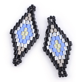 MIYUKI & TOHO Japanese Seed Beads, Handmade Links, Rhombus Loom Pattern, Cornflower Blue, 31~32.5x13~13.5x1.5~2mm, Hole: 1mm