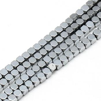 Electroplate Non-magnetic Synthetic Hematite Beads Strands, Faceted, Cube, Silver Plated, 2x2x2mm, Hole: 1mm, about 193pcs/strand, 15.7 inch