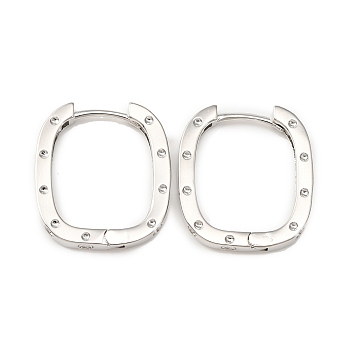 Brass Oval with Polka Dot Hoop Earrings for Woman, Platinum, 23x20x2.5mm, Pin: 1mm