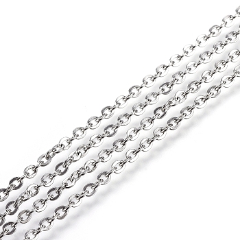 304 Stainless Steel Cable Chains, Soldered, with Spool, Flat Oval, Stainless Steel Color, 2.5x2x0.5mm, about 32.8 Feet(10m)/roll