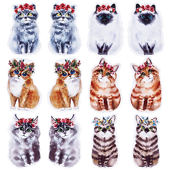 Waterproof PVC Anti-collision Window Stickers, Glass Door Protection Window Stickers, Mixed Cat Patterns, Mixed Color, 12.5~13.2x6.7~8.7x0.05cm, 12pcs/set