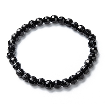Glass Beads Stretch Bracelets, Faceted, Round, Black, Beads: 5.5~6mm, Inner Diameter: 2-1/8 inch(5.3cm)