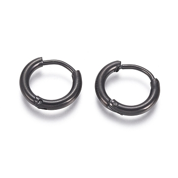 304 Stainless Steel Huggie Hoop Earrings, Hypoallergenic Earrings, with 316 Surgical Stainless Steel Pin, Electrophoresis Black, 12 Gauge, 12~13x2mm, Pin: 1mm, Inner Diameter: 8mm