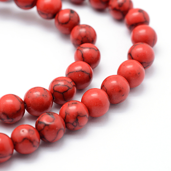 Synthetic Howlite Bead Strand, Dyed, Round, Red, 10mm, Hole: 1mm, about 40pcs/strand, about 15 inch