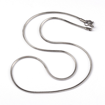 304 Stainless Steel Square Snake Chains Necklaces, with Lobster Clasps, Stainless Steel Color, 19.69 inch(50cm)
